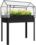 Outsunny Raised Garden Bed with Flip-Up Greenhouse Cover, Elevated Planter Box with Legs and Drainage Hole for Vegetables Flowers Herbs, 39.4" x 18.9" x 48.8", Black