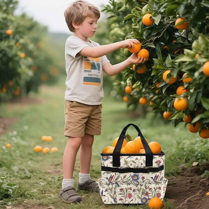 Hummingbird Flower Garden Tool Bag Portable Gardening Tool Organizer Bag with 10 Pockets and Handle Tool Carrier and Storage for Garden Lawn Yard Casual Camp