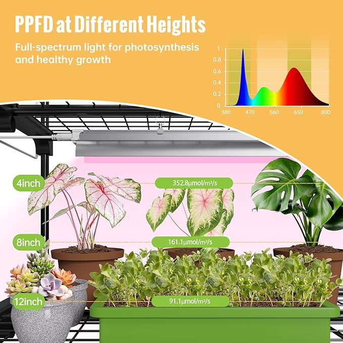 Mini Indoor Greenhouse with Grow Light, 2-Tier Plant Stand with PVC Tent, Ventilation Window, Bottom Pouch, 20W Full Spectrum Grow Light with Timer, for Seed Starting, 27" L x 19" W x 35" H