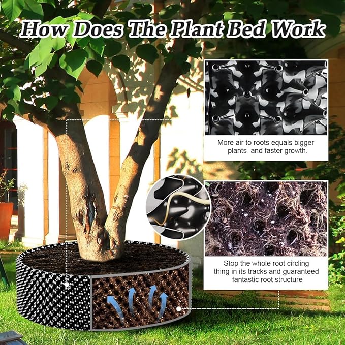 RooTrimmer Air Pruning Containers, 25 Gallon Air Pruning Planters, 100 Liter 20" X 20" D/H Special Packing Interlocked Large Air Root Pruning Planters for Big Tree Grow Outdoor, Black, 5 Packs