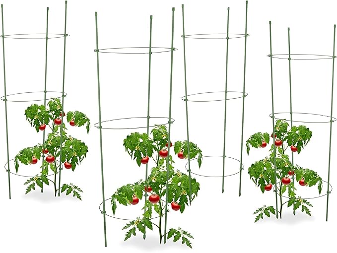 5 Pack Plant Support Tomato Cages for Garden Plants Support 18 inches Small Tomato Cages Tomato Trellis with Adjustable Rings Plant Stakes for Peony Supports Tomato Stakes Rings for Climbing Plants