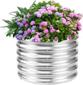 17" Tall Round Outdoor Garden Raised Garden Bed Kits-0.8MM Thick Metal Raised Planter Bed/Ground Planter Box for Variety of Flowers,Herbs,Vegetables,Trees (Silver, 24 Dia X 16.5 inches)