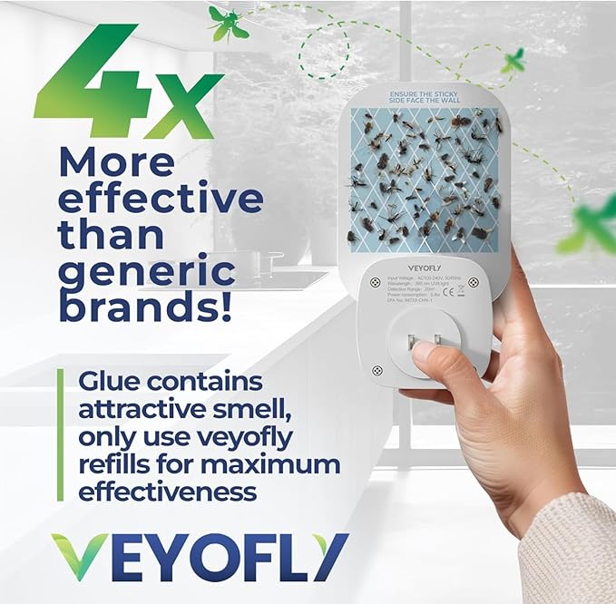 VEYOFLY Fly Trap Indoor Refill, Fruit Fly Traps for Indoors, Gnat Traps for House, Fly Catcher, Fly Trap, Plug in Catch for Fruit Flies, Moths, Gnats, Mosquito Trap (Pack of 5 Refills)