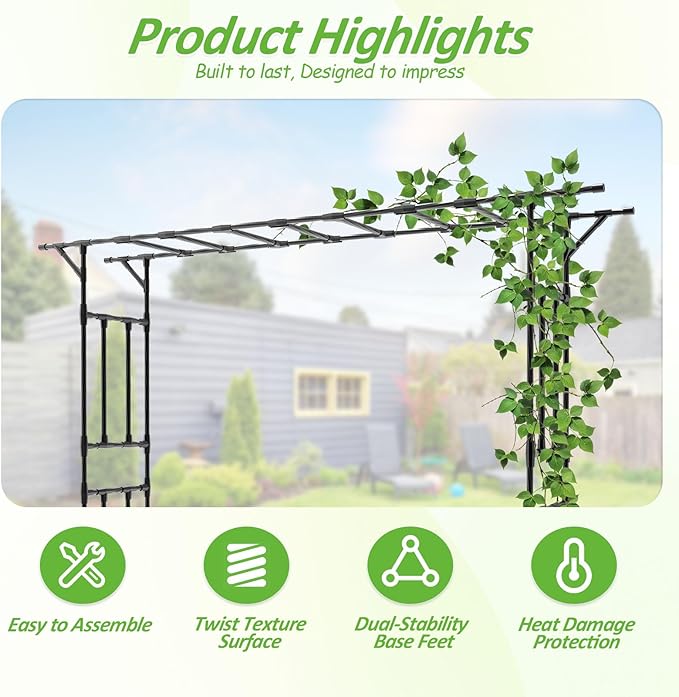 Garden Arch Trellis - 100.4" L×85.4" H Flat Top Garden Arch, Sturdy and Rustproof Garden Arch Trellis for Climbing Plants Outdoor, Arbor Trellis for Backyard, Patio, Lawn, Wedding
