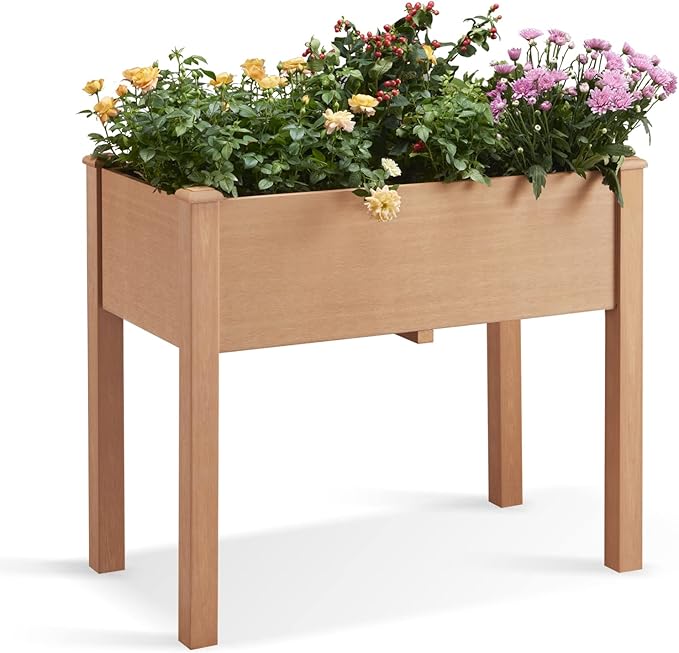 Raised Garden Bed with Legs 34x18x30in, Outdoor All-Weather Elevated Planter Box Stand for Outdoor Plants Flowers Vegetable Fruits (Natural)