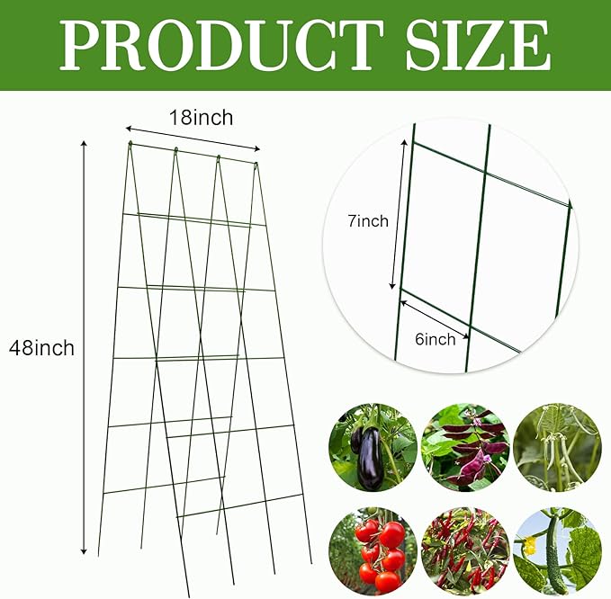 48 x 18 Cucumber Trellis, Foldable Metal A-Frame Trellis for Raised Beds, Small Garden Plant Support for Cucumbers, Peas and Climbing Vegetables