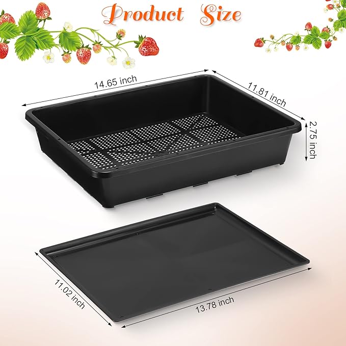 Aoriher 10 Set/20 pcs Mesh Bottom Trays and Trays mat, Soil Blocking Trays Seed Starting Trays Plastic Seedling Starter Microgreen Growing Tray for Microgreen Plant Seed Tray 15 x 12 Inch