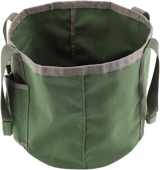 Portable Bucket Garden Tool, Storage Pouch, Lightweight Foldable Garden Tote with 2 Side Pockets, for Organizing Gardening Tools and Outdoor Equipment
