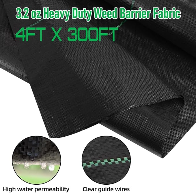 4FT x 300FT Weed Barrier Landscape Fabric, 3.2oz Premium Heavy Duty Garden Cloth, Ground Cover for Gardening, Farming