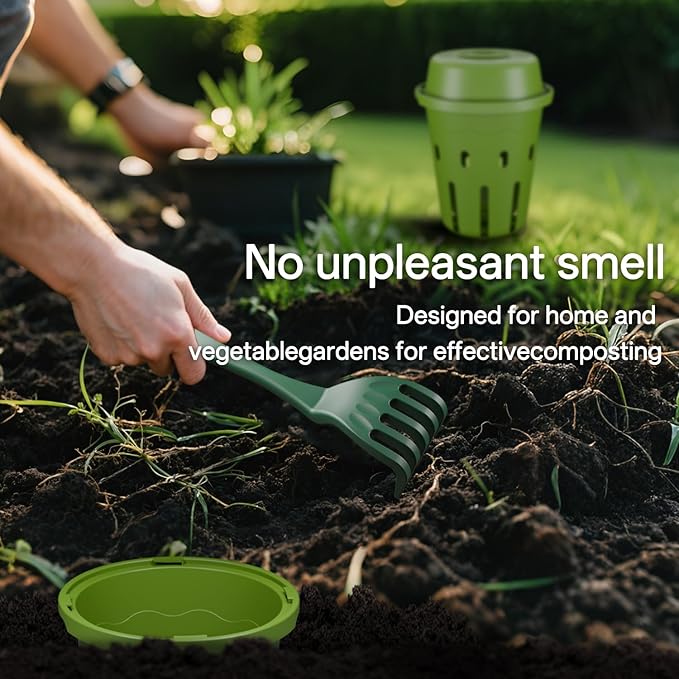 Underground Worm Composting Bin, Outdoor Mini Inground Worm Composter for Beginners, Garden Compost Bin for Garden Beds & Home Use, Worm Farm Kit for Parent, Kids (7x7x7.4Inch), Green, 1-Pack