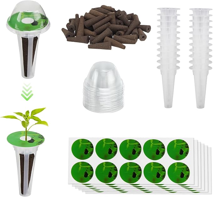 SUNCOZE 160pcs Hydroponic Pods, Accessories Compatible Other Hydroponics Growing Systems, Gardening Supplies Garden Pods Include 60 Grow Sponges, 20 Grow Baskets, 20 Domes, 60 Labels