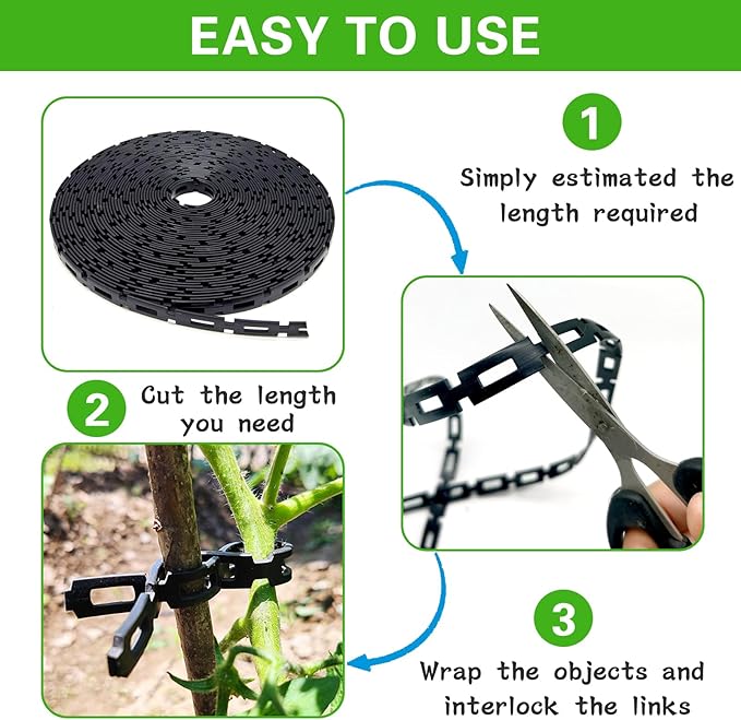 100 FT Chain Lock Tree Tie, 1/2 Inch Wide Adjustable Tree Support Straps for Staking, Outdoor Plant Garden Ties, Flexible & Reusable Plastic Ties for Cable, Leaning Tree Garden Accessories