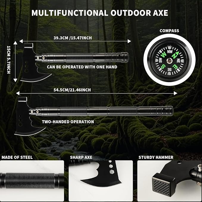Camping Foldable Digging Shovel,MultiTool Steel Tactical Kit, Military Survival Shovel, Military Survival Gear Car, Emergency Compact, Off-Road Heavy Duty (Axe+Shovel Set)