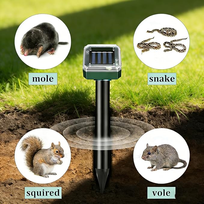 Mole Repellent for Lawns 10 Pack, Solar Powered Mole Repeller Ultrasonic Gopher Deterrent, Outdoor Waterproof Vole Vibration Stakes,Sonic Spike for Rodent Groundhog Snake Chipmunk