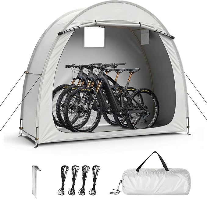 VINGLI Bike Storage Tent for 2-3 Bikes with Carry Bag, Portable Bicycle Storage Shed Waterproof with Window, Bike Tents for Motorcycle,Garden Tools,Lawn Mower (Light Grey, 6.8x2.6 FT)