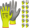 KAYGO Work Gloves for Men and Women,12 Pairs Seamless Knit PU Coated Safety Gloves, with Smooth Grip on Palm and Fingers, Ideal for Light Warehouse, Manufacturing, Gardening, KG11P (2XL,Green)