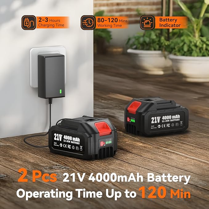2-in-1 Pole Saw for Tree Trimming, 8-Inch Cordless Brushless Chainsaw with Adjustable Extension Pole, 2×4.0Ah Rechargeable Batteries & Charger, Auto Oiling, 15 Ft Max Reach