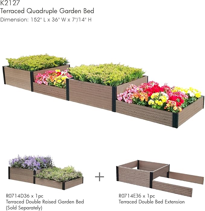 Everbloom Modular 36” Terraced Double Bed Extension (Only Used Raised Garden Bed R073638, R143638 or R0714D36)-Unlimited Possibilities for A Premium Garden Bed