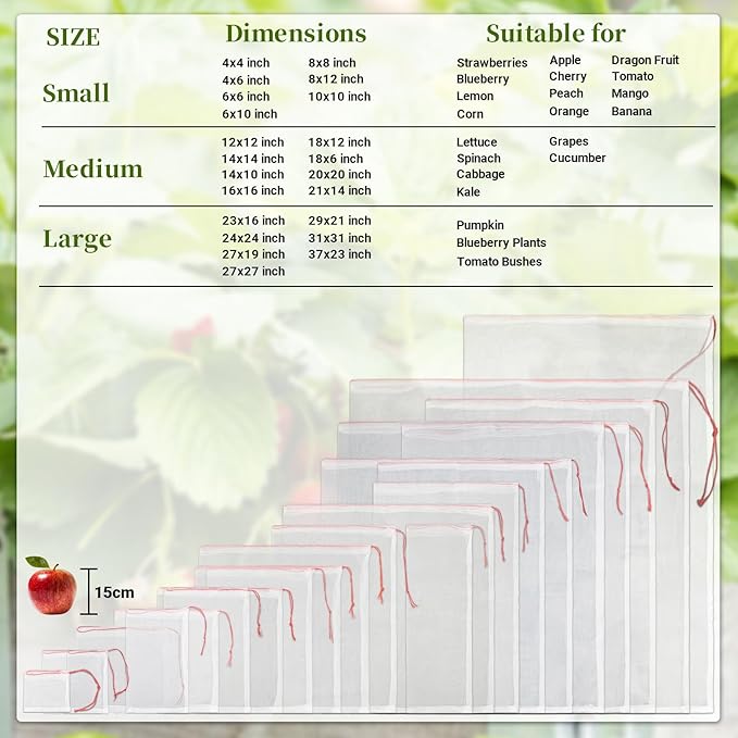 Garden Bug Netting Bags, Enpoint 20PCS 29 x 21 inch Insect Bird Barrier Netting Mesh with Drawstring, Fruit Protection Wraps Plant Covers to Protect Bananas, Watermelon, Spaghetti Squash