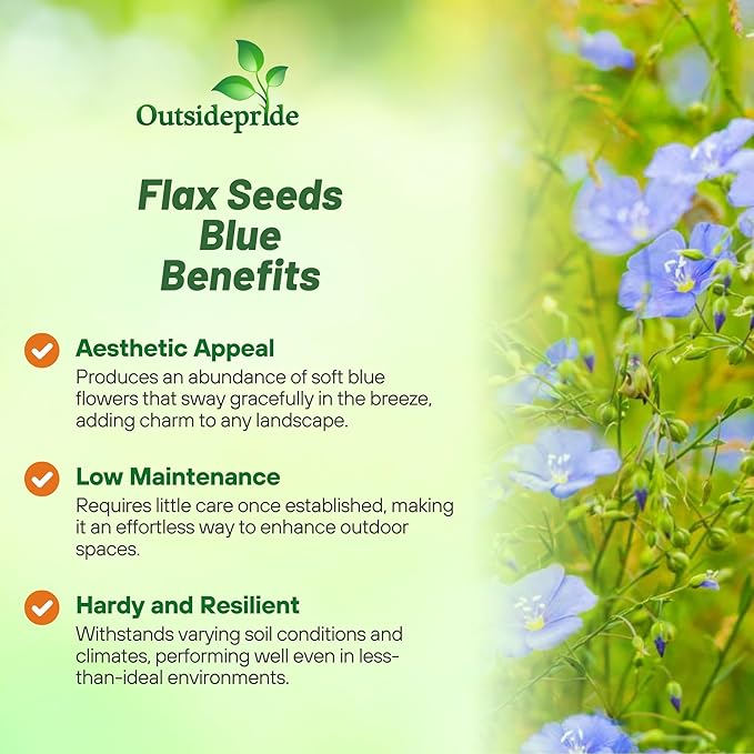 Outsidepride Blue Flax Seeds - 5 lbs Perennial Flower Seeds for Planting, Self-Seeding, Drought-Tolerant w/Compact Growth, Ideal for Small Gardens, Meadows, Borders, or Mass Plantings