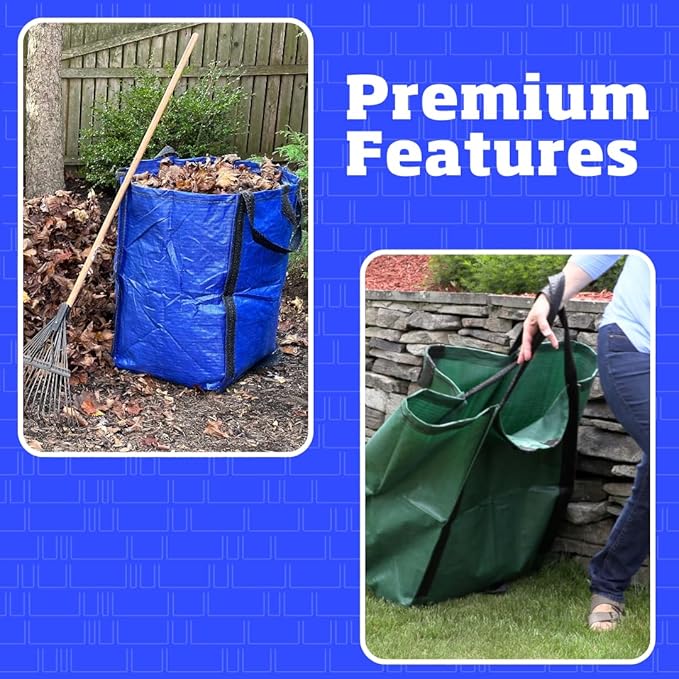 DURASACK Heavy Duty Home and Yard Bags 48-Gallon Reusable Self-Standing Lawn and Leaf Bags Garbage Can with Reinforced Handles, Gingham Blue