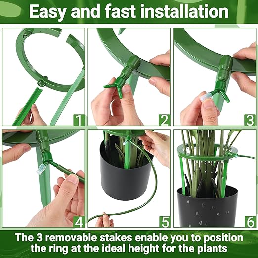 4 Sets Water Ring 3 Leg Support Drip Emitter Drip Ring with 1/8 Inch Barbed Inlet Fitting Removable Stakes for Grow Media Irrigation System Rain Watering Tree Plants, Green (9 Inch)