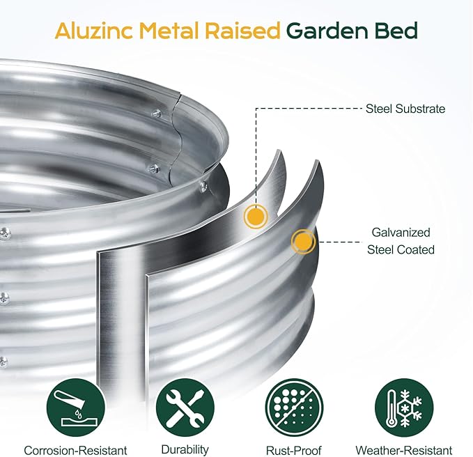 Aoodor Galvanized Raised Garden Bed Kit, 5.3 x 2.6 x 1.4 Ft, Oval Planter Box for Vegetables, Flowers, and Herbs, Outdoor Use, Silver