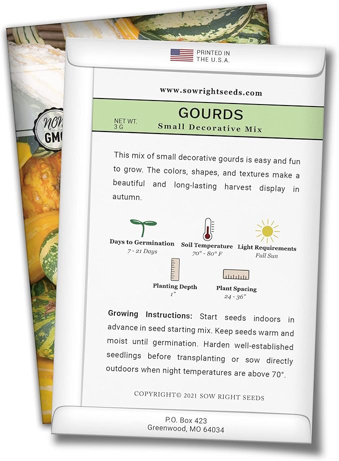 Sow Right Seeds - Decorative Small Gourds Mix Seed for Planting - Non-GMO Heirloom Packet with Instructions to Plant & Grow an Outdoor Home Vegetable Garden - Fun, Colorful and Unique Squash (3)