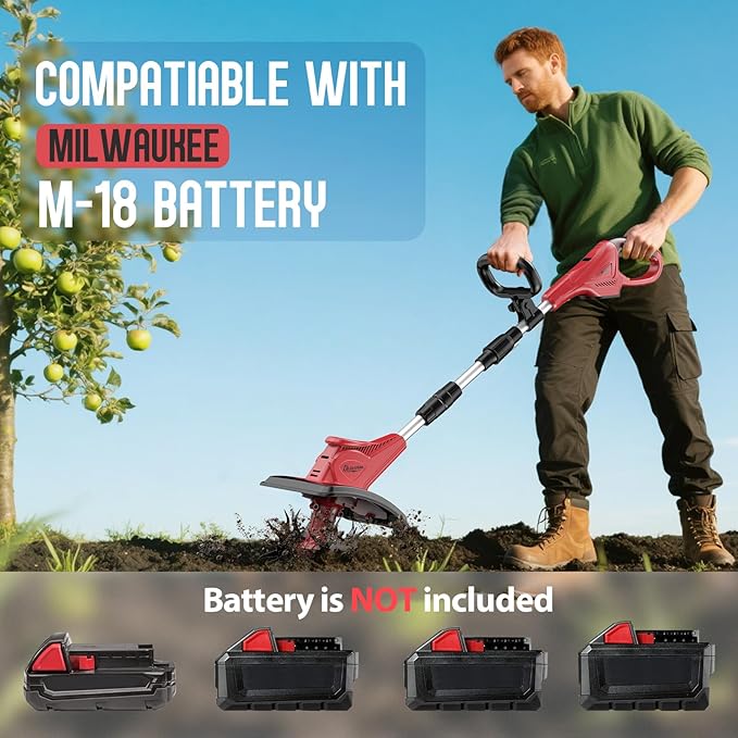Cordless Tiller Cultivator Compatible with Milwaukee 18V Battery (Tool Only), 310RPM Electric Rototiller Garden Tools with 40 Steel Tines, 9.1In Tilling Width & 6.3In Depth, Folding Design