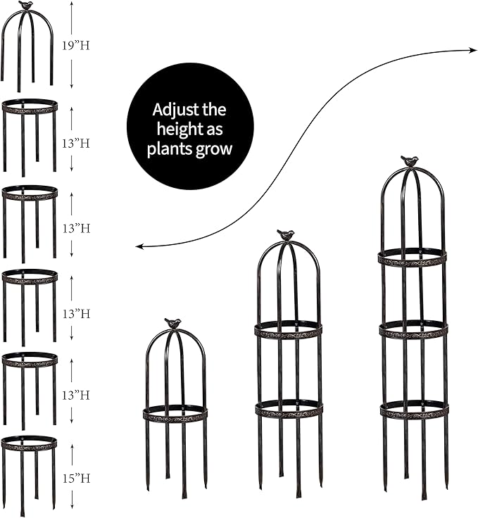 Evergreen 7 Feet Garden Metal Garden Obelisk Trellis for Climbing Plants Outdoor | Indoor Plant Trellis for Potted Plants | Floral Pattern Arch Trellis | Bronze
