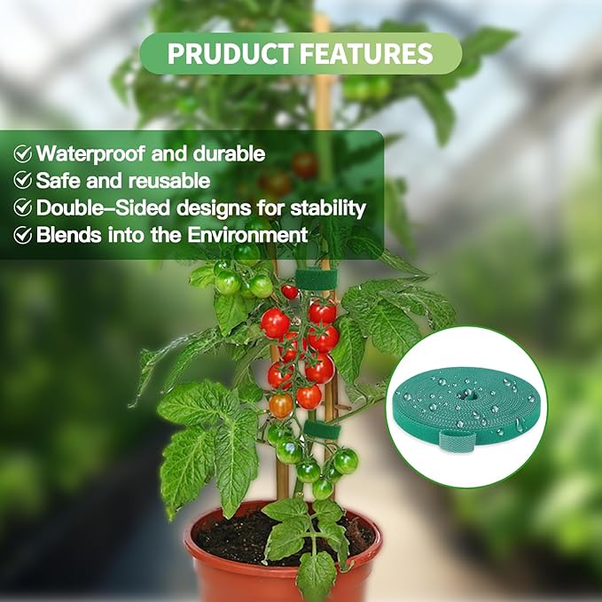 Plant Tape for Climbing Plants,Reusable Garden Tie Tape with Double-Sided Adhesive,Plant Twist Tie,Green Nylon for Outdoor Gardening,Tomato Plant Support,Cable Organization(32.8ft x0.47in)