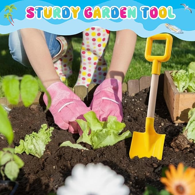 Honoson 4 Pack 16 Long Beach Spades Sand Shovels Toys Gardening Tools Sets Sandbox Sturdy Scoop Durable Wood Handle ABS Plastic Spade for Garden Sand Snow Backyard Summer Favors (Bright Color)