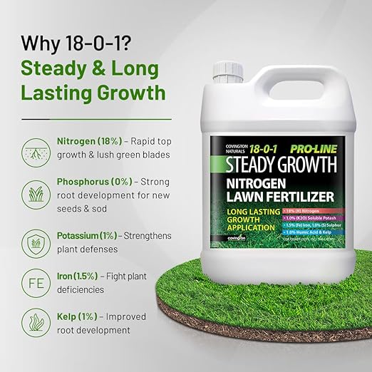 Covington ProLine 18-0-1 NPK Liquid Slow Release Lawn Fertilizer (32oz) – High Nitrogen Lawn Food for All Grass Types – Supports Steady Growth & Maintenance – Deep Green Turf Builder Concentrate