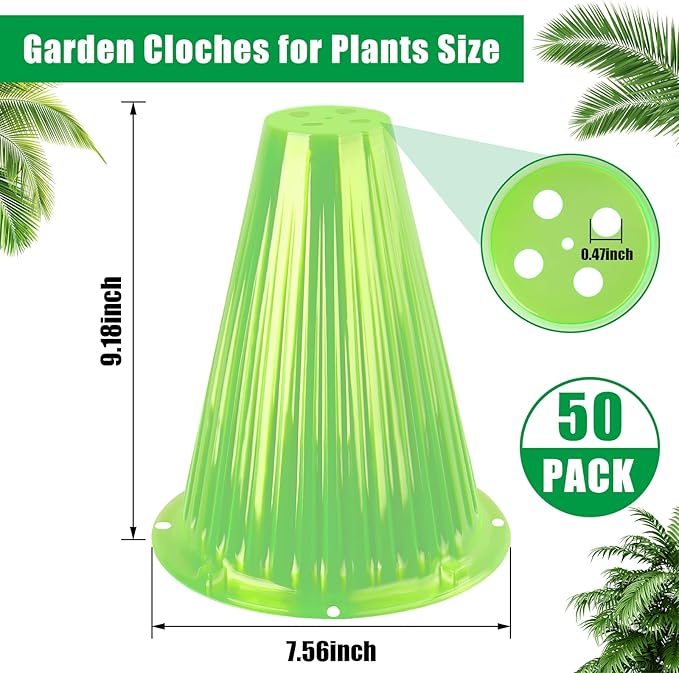 50 Pack Garden Cloches for Plants, Reusable Bell Plant Cover, Plant Covers Protectors from Animals Snails Birds Chickens Insect, 9.18" H X 7.56" D
