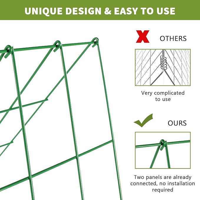 Cucumber Trellis 2 Pack, Foldable A-Frame Garden Trellis for Raised Bed Garden Grow Support with Plant Support Clips, Twist Ties, Plastic Ties, for Cucumber,Tomato, Climbing Plants and Flowers