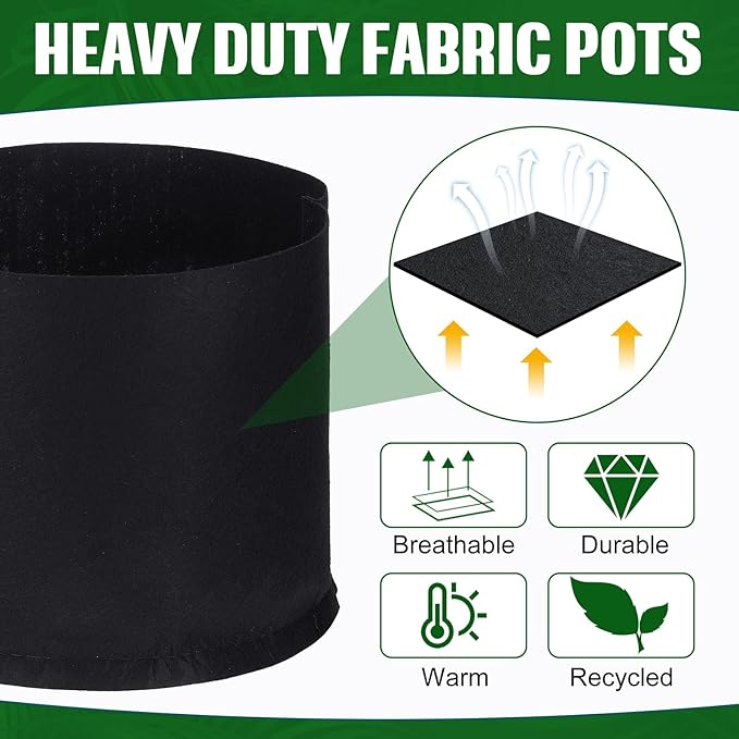 Zubebe 30 Pcs Plant Grow Bags Bulk Garden Aeration Growing Bags Heavy Duty Thickened Nonwoven Fabric Plant Pots Black Planting Container for Potato Tomato Vegetables Flower Fruit(5 Gallon)