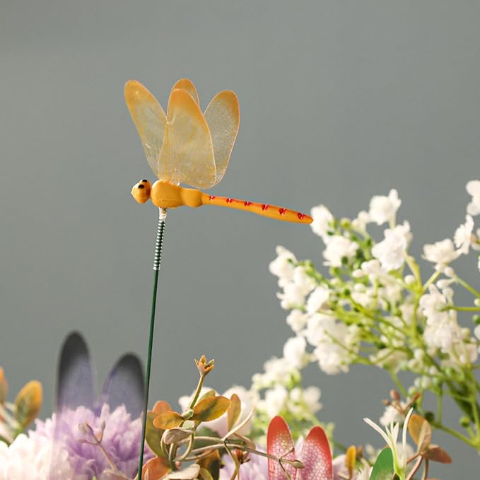 VGOODALL 24PCS Dragonfly Garden Stakes, Plastic Garden Decorations 4 Colors Dragonfly Ornaments for Indoor Outdoor Yard