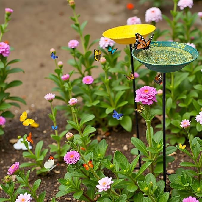 dreamysoul 4 Pack Bee Watering Station, Metal Bee and Butterfly Feeders with Metal Stake, Bee Butterfly and Bird Bath for Outdoor Garden Yard Lawn Decor