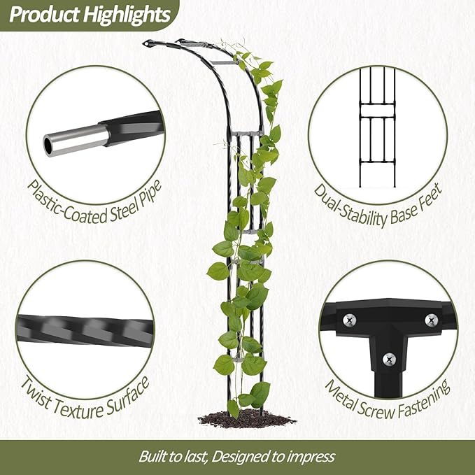 Half Garden Arch - Wall Trellis for Climbing Plants Outdoor, Metal Arch with Plastic-Coated Steel Pipe, Arbor Trellis for Lawn, Patio, Backyard Decorations, 24in(L)*94.5in(H)