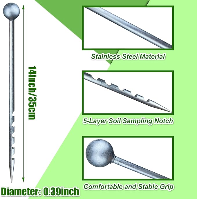 14" Soil Probe for House Plants Stainless Steel Garden Soil Sample Probe No Batteries Required Moisture Meter Soil Probe Rod for Plant Garden Farm Soil Sampling