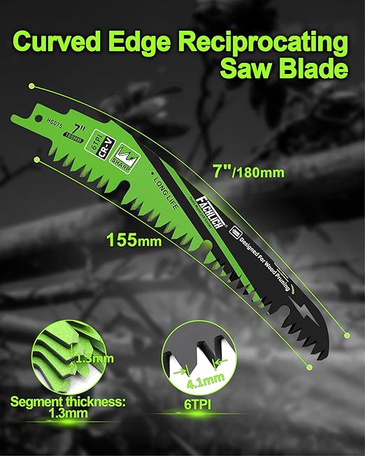 7-Inch Pruning Blades for Wood - Reciprocating Saw Blades Set, FACHLICH Arc Cutting Edge 6TPI Saw Blades for Tree Pruning, Wood Cutting(4 Pack)