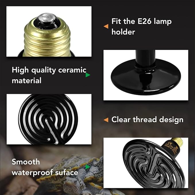 Simple Deluxe 250W Reptile Ceramic Heat Lamp Bulb Warm Emitter Brooder Coop Heater for Amphibian Pet & Incubating Chicken No Light Emitting, Snake/Lizard/Spider, 2-Pack