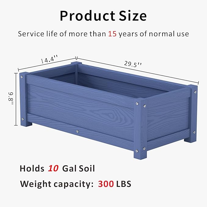 HDPE Raised Planter Box Outdoor,Rot-Resistant and Non-Cracking,Small Raised Beds for Gardening 29.5 * 14.4 * 9.8 in for Yard,Lawn,Outdoor Planter Boxes Rectangle with Drainage Holes Navy