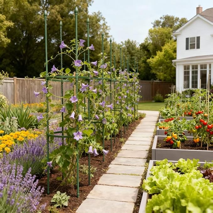 Tomato Cages for Garden,6 Pack 50in Tall Tomato Plant Support Stakes Adjustable Heavy Duty Steel Plant Tower Stakes, Updated Cucumber Trellis Garden Cages for Climbing Plants Vegetable Flowers