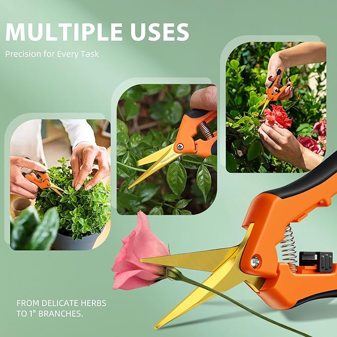 Decerk® 2 Pack Pruning Shears Set, 8.5" Bypass Hand Pruner & 6.5" Precision Snips with Sharp SK5 Steel Blades, Garden Clippers Scissors for Fresh Branch Plant Flower Bonsai