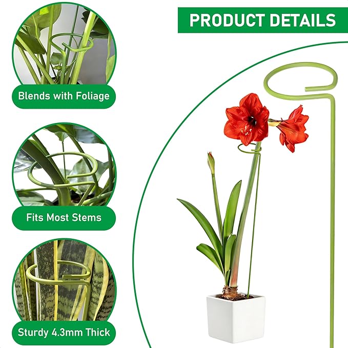 12-Pack Plant Stakes for Indoor Plants, 16 Inch Heavy Duty Adjustable Support Stakes & Tall Sticks for Monstera, Amaryllis, Orchid, Snake Plant, Single Stem, Indoor Outdoor
