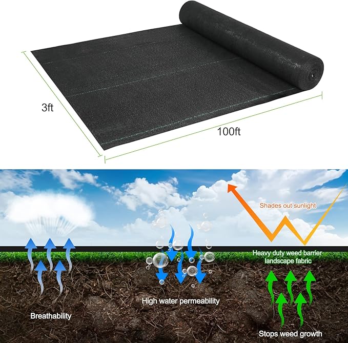 5oz Weed Barrier Landscape Fabric Heavy Duty, 3ft x 100ft Dual-Layer Premium Garden Landscaping Fabric, Ground Cover Weed Control Fabric Outdoor Weed Mat Garden Lawn Fabric