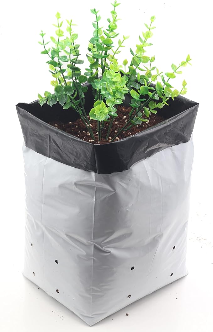 TEXALAN(R Plastic Grow Bags Poly Planters Panda Film Black and White 7 Gallon 25pcs