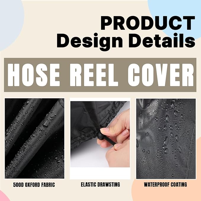 Hose Reel Cover,500D Waterproof Covers for Retractable Garden Hoses Reels,Heavy Duty Shield for Water Hose-Reel(23.6"Lx12.6"Wx21.65"H,Black)