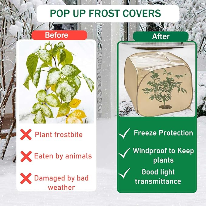 2 Pack Pop Up Plant Freeze Protection Covers, Shrub Frost Covers Outdoor Plant Protectors Frost Cloth Covers for Winter Protecting Fruit Potted and Shrub from Freezing Animals Eating(2 Pack 23x23x23")